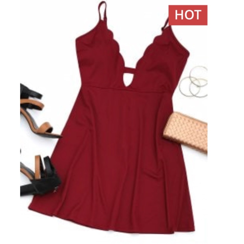 NWT Zaful red scalloped dress.